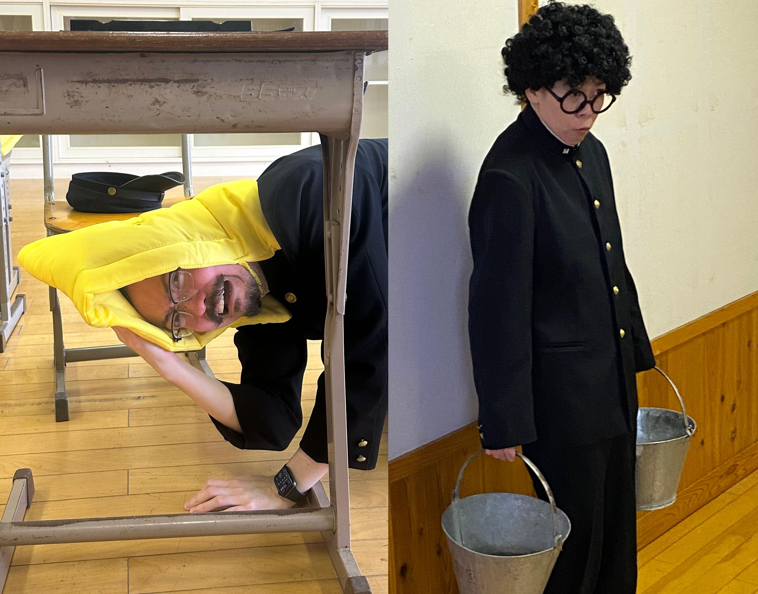 Hiding under a desk and student being punished