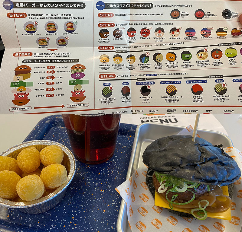 The guide to creating your own burger at the Nintendo Museum restaurant