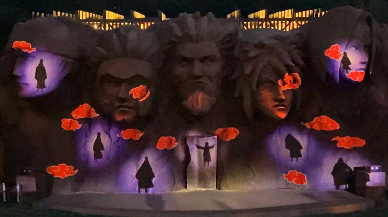 The projection mapping show on Hokage Rock at Naruto and Boruto Ninja Village